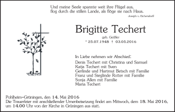 Traueranzeige von Brigitte Techert von Gießener Allgemeine, Alsfelder Allgemeine