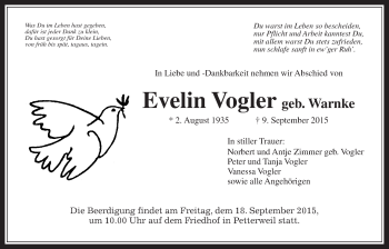Traueranzeige von Evelin Vogler von Wetterauer Zeitung