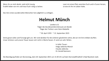 Traueranzeige von Helmut Münch von Wetterauer Zeitung, Wetterauer Zeitung