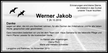 Traueranzeige von Werner Jakob von Gießener Allgemeine, Alsfelder Allgemeine