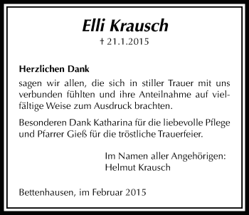 Traueranzeige von Elli Krausch von Licher Wochenblatt, Licher Wochenblatt, Licher Wochenblatt