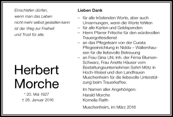 Traueranzeige von Herbert Morche von Gießener Allgemeine, Alsfelder Allgemeine
