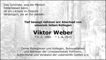 Traueranzeige von Viktor Weber von Gießener Allgemeine, Alsfelder Allgemeine