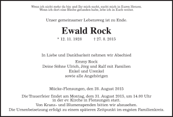 Traueranzeige von Ewald Rock von Gießener Allgemeine, Alsfelder Allgemeine