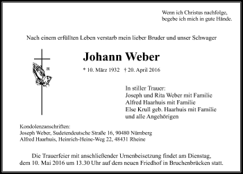 Traueranzeige von Johann Weber von Wetterauer Zeitung, Wetterauer Zeitung