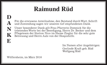 Traueranzeige von Raimund Rüd von Wetterauer Zeitung, Wetterauer Zeitung