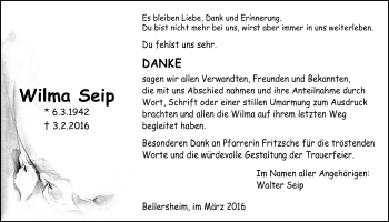 Traueranzeige von Wilma Seip von Licher Wochenblatt, Licher Wochenblatt, Licher Wochenblatt
