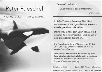 Traueranzeige von Peter Pueschel von Gießener Allgemeine, Alsfelder Allgemeine