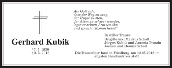 Traueranzeige von Gerhard Kubik von Wetterauer Zeitung, Wetterauer Zeitung