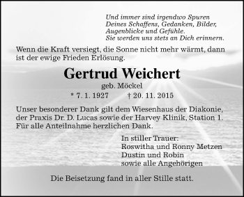 Traueranzeige von Gertrud Weichert von Wetterauer Zeitung, Wetterauer Zeitung