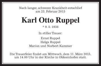 Traueranzeige von Karl Ruppel von Wetterauer Zeitung, Wetterauer Zeitung