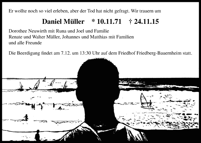  Traueranzeige für Daniel Müller vom 02.12.2015 aus Wetterauer Zeitung, Wetterauer Zeitung