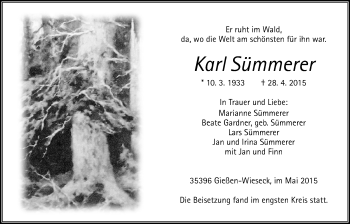 Traueranzeige von Karl Sümmerer von Gießener Allgemeine, Alsfelder Allgemeine