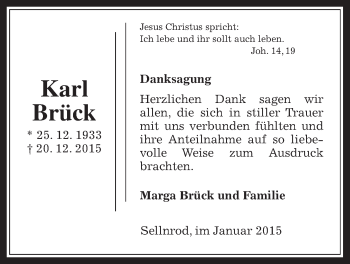 Traueranzeige von Karl Brück von Mücker Stimme