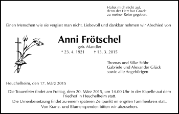 Traueranzeige von Anni Frötschel von Gießener Allgemeine, Alsfelder Allgemeine