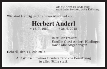 Traueranzeige von Herbert Anderl von Wetterauer Zeitung, Wetterauer Zeitung