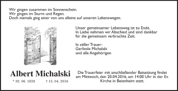 Traueranzeige von Albert Michalski von Wetterauer Zeitung, Wetterauer Zeitung