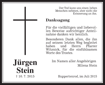 Traueranzeige von Jürgen Stein von Mücker Stimme