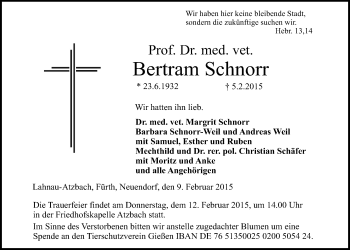Traueranzeige von Bertram Schnorr von Gießener Allgemeine, Alsfelder Allgemeine
