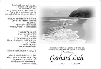 Traueranzeige von Gerhard Luh von Gießener Allgemeine, Alsfelder Allgemeine