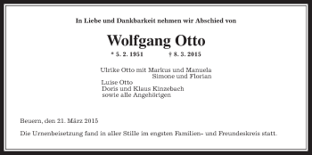 Traueranzeige von Wolfgang Otto von Gießener Allgemeine, Alsfelder Allgemeine