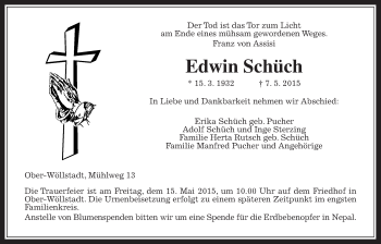 Traueranzeige von Edwin Schüch von Wetterauer Zeitung, Wetterauer Zeitung