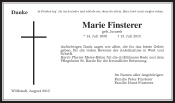 Traueranzeige von Marie Finsterer von Wetterauer Zeitung, Wetterauer Zeitung