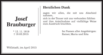 Traueranzeige von Josef Brauburger von Wetterauer Zeitung, Wetterauer Zeitung