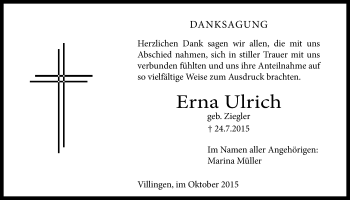 Traueranzeige von Erna Ulrich von Licher Wochenblatt, Licher Wochenblatt, Licher Wochenblatt