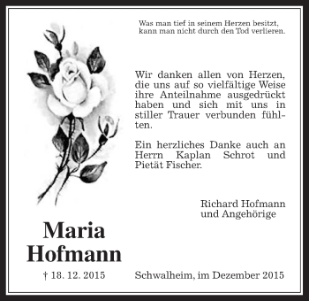 Traueranzeige von Marie Hofmann von Wetterauer Zeitung, Wetterauer Zeitung