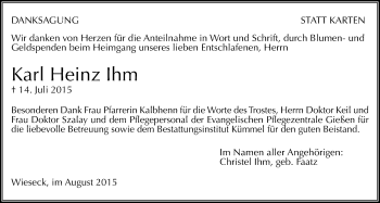 Traueranzeige von Karl Heinz Ihm von Gießener Allgemeine, Alsfelder Allgemeine