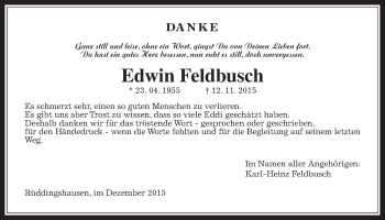 Traueranzeige von Edwin Feldbusch von Gießener Allgemeine, Alsfelder Allgemeine