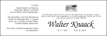 Traueranzeige von Walter Knaack von Wetterauer Zeitung, Wetterauer Zeitung