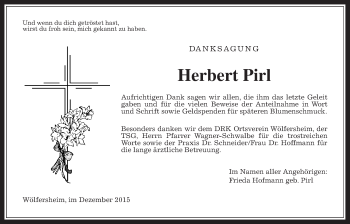 Traueranzeige von Herbert Pirl von Wetterauer Zeitung, Wetterauer Zeitung