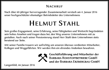 Traueranzeige von Helmut Stahl von Gießener Allgemeine, Alsfelder Allgemeine