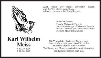 Traueranzeige von Karl Wilhelm Meiss von Wetterauer Zeitung, Wetterauer Zeitung
