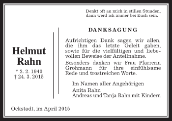 Traueranzeige von Helmut Rahn von Wetterauer Zeitung, Wetterauer Zeitung