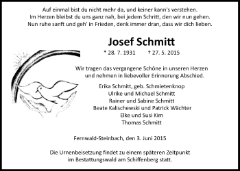 Traueranzeige von Josef Schmitt von Gießener Allgemeine, Alsfelder Allgemeine