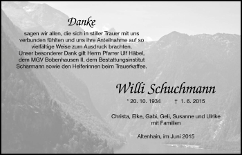 Traueranzeige von Willi Schuchmann von Gießener Allgemeine, Alsfelder Allgemeine