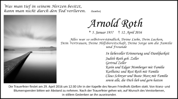 Traueranzeige von Arnold Roth von Gießener Allgemeine, Alsfelder Allgemeine
