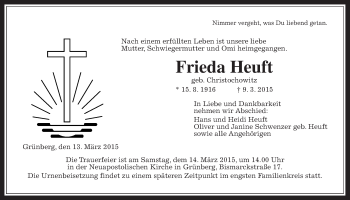 Traueranzeige von Frieda Heuft von Gießener Allgemeine, Alsfelder Allgemeine