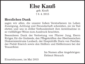 Traueranzeige von Else Kauß von Gießener Allgemeine, Alsfelder Allgemeine