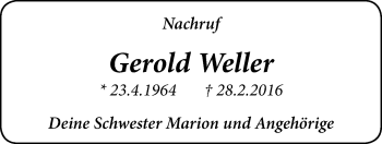 Traueranzeige von Gerold Weller von Licher Wochenblatt, Licher Wochenblatt, Licher Wochenblatt