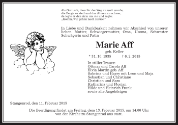 Traueranzeige von Marie Aff von Gießener Allgemeine, Alsfelder Allgemeine