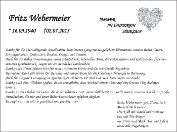 Traueranzeige von Fritz Webermeier von Wetterauer Zeitung, Wetterauer Zeitung