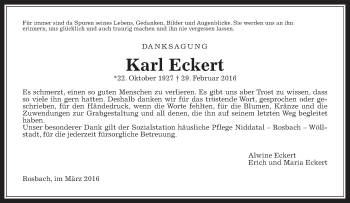 Traueranzeige von Karl Eckert von Wetterauer Zeitung, Wetterauer Zeitung