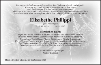 Traueranzeige von Elisabethe Philippi von Mücker Stimme