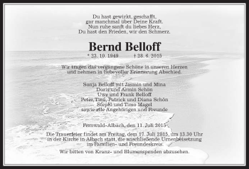 Traueranzeige von Bernd Belloff von Gießener Allgemeine, Alsfelder Allgemeine