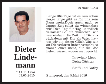Traueranzeige von Dieter Lindemann von Gießener Allgemeine, Alsfelder Allgemeine