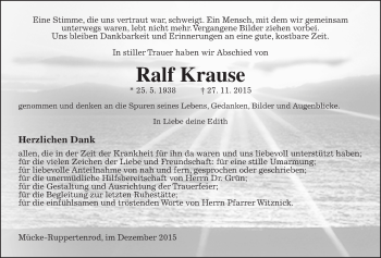 Traueranzeige von Ralf Krause von Mücker Stimme